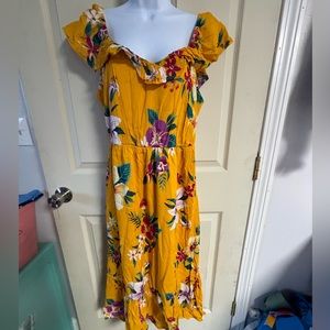 Women’s Yellow dress tropical floral vacation dress